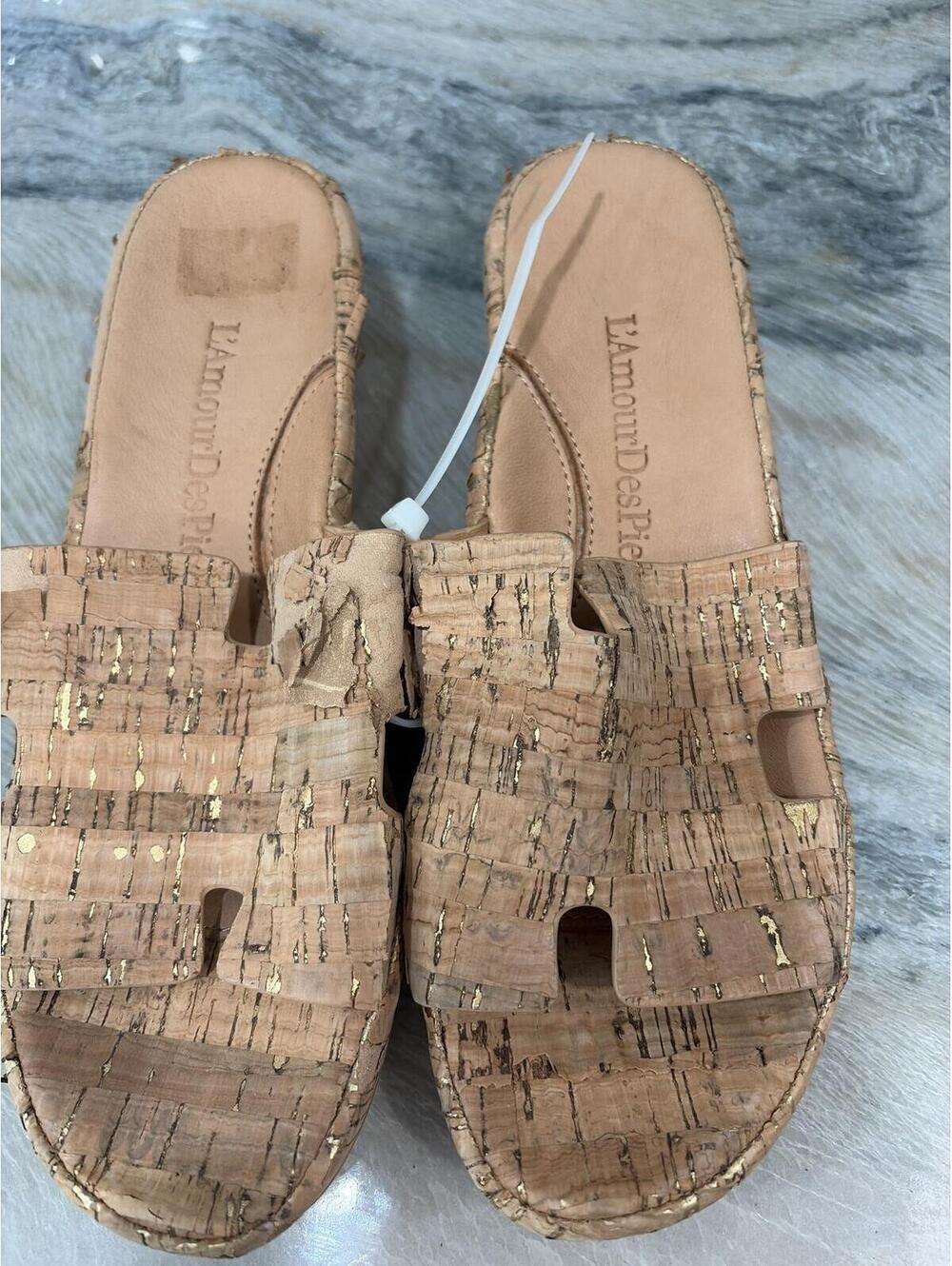 L'Amour Des Pieds Cork Wedge Slide Sandals, Tan, Comfort-First Footwear With a F